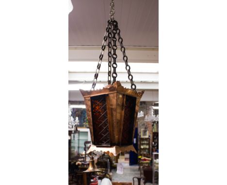 COPPER + AMBER GLASS HALL LANTERN