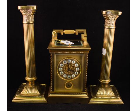 CARRIAGE CLOCK + CANDLE GARNITURE