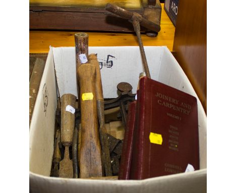 BOX VINTAGE WOODWORK TOOLS + 6 WATERFORD BOOKS