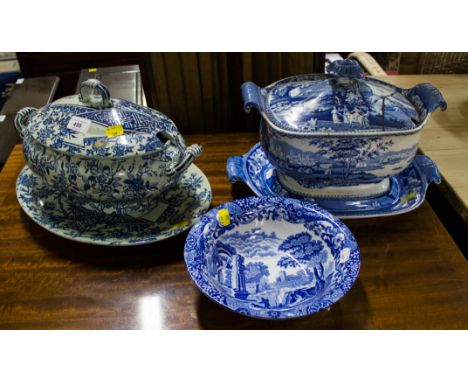 2 LARGE TUREENS WITH LIDS + SPODE BOWL - AF