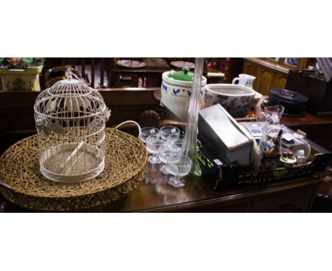 TALL VASE + BIRD CAGE + 6 FRUIT DISHES + 2 SUITCASE SCALES