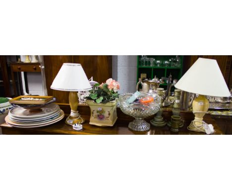 VICT. PLANTER , 2 LAMPS, CANDLESTICKS ETC.