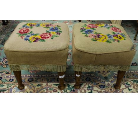 PAIR OF TAPESTRY TOP FOOT STOOLS