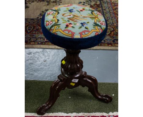 VICTORIAN REVOLVING PIANO STOOL WITH TAPESTRY TOP