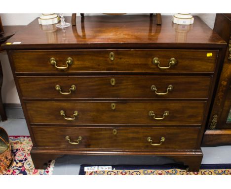 ANTIQUE MAHOG. 4 DRAWER CHEST ON BRACKET FEET 21" X 43" X 35" HIGH