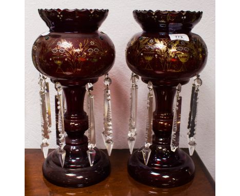 PAIR OF VICTORIAN RUBY LUSTRE