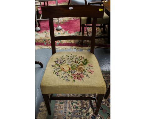 SET OF 4 + 1 ANTIQUE SHERATON STYLE DINING CHAIRS WITH TAPESTRY SEATS