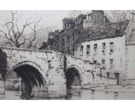 A. P. THOMSON,
UNDER THE OLD STONE BRIDGE
etching, signed in pencil
image size 19cm x 26.5cm
Mounted, framed and under glass 