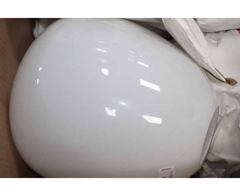 COLLECTION OF SIX WHITE OPAQUE GLASS PENDANT LIGHTS
with original brass and ceramic fittings, 30cm high 