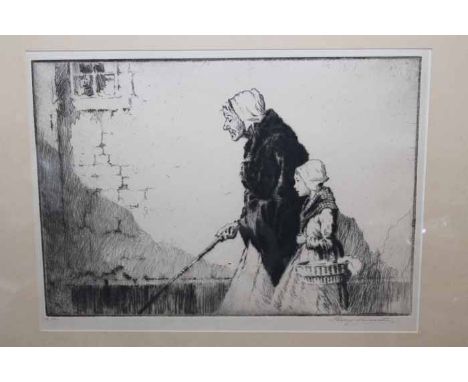 PERCY LANCASTER (BRITISH 1878 - 1951), GIRL WITH GRANDMOTHER
drypoint etching, numbered 6.30 and signed in pencil, 26cm x 19c