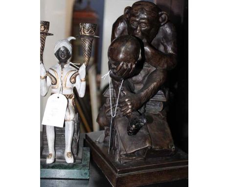 THOMAS BLAKEMORE RESIN FIGURE
modelled as a chimp, 31.5cm high; together with a figurative candlestick (2)