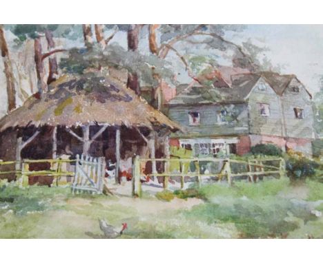 BRITISH SCHOOL (20TH CENTURY),
HEN HOUSE
watercolour on paper, signed indistinctly (R. Russell MacNee?)
image size 16cm x 23c