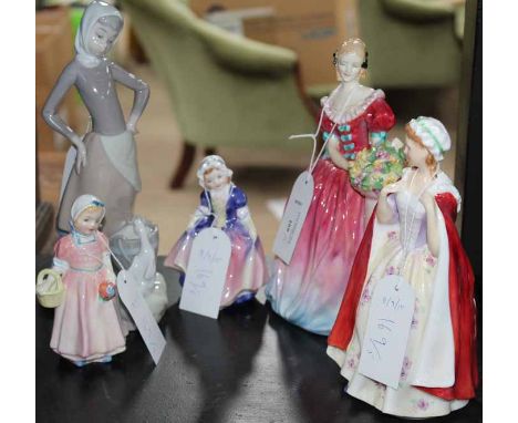 GROUP OF ROYAL DOULTON FIGURINES
including 'Roseanna', HN1926; 'Bess', HN2002, 'Dinky Doo', HN1678 and 'Tinkle Bell', HN1677;