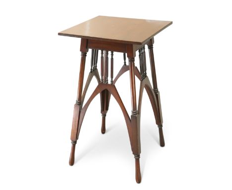 A MAHOGANY SIDE TABLE, ATTRIBUTED TO MACKAY HUGH BAILLIE SCOTT, CIRCA 1890S,&nbsp;the square top over ring-turned spindles an