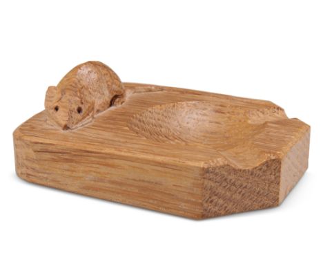ROBERT THOMPSON OF KILBURN, A MOUSEMAN OAK ASHTRAY, of characteristic form, with carved mouse signature. 10cm wide