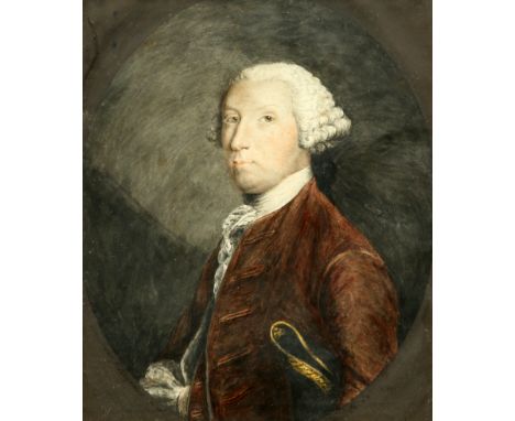 ENGLISH SCHOOL, PORTRAIT OF A LADY AND PORTRAIT OF A GENTLEMAN, two watercolours, framed. (2) Lady 18.5cm by 14cmCONDITION RE
