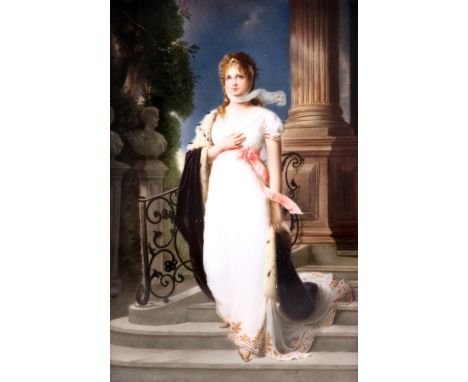 A GOOD BERLIN PORCELAIN PLAQUE, CIRCA 1880, rectangular,&nbsp;painted with a full length portrait of Princess Louise, faint b