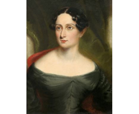 J* C* GIBBS (19TH CENTURY), PORTRAIT OF ROSA KELLY, QUARTER LENGTH, WEARING A GREEN DRESS, signed, inscribed and dated 1839 v