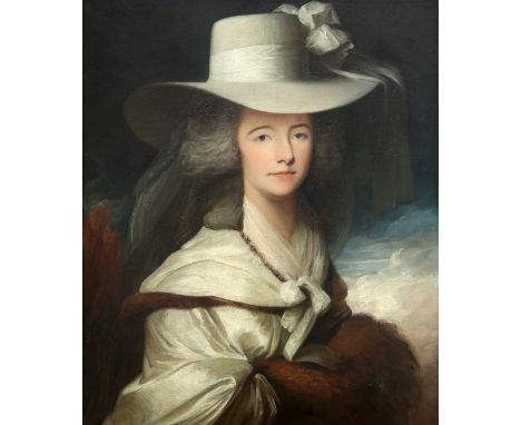 ATTRIBUTED TO REVEREND MATTHEW WILLIAM PETERS (1741-1814), PORTRAIT OF A LADY, BUST LENGTH, IN A WHITE HAT, oil on canvas, fr