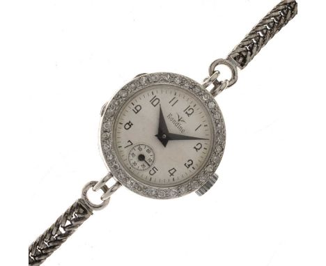 Rondine - Lady's 1920s 18ct white gold and diamond set cocktail watch, the silvered dial with Arabic hour markers, seconds su