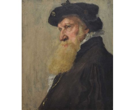 Scottish School, circa 1900 - Oil on canvas - 'The Laird', portrait of a distinguished white-bearded gentleman wearing hat an