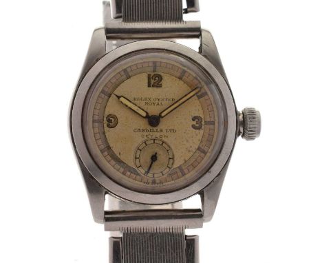 Rolex - Gentleman's early 20th century mid-size Oyster Royal bracelet watch, retailed by Cargills Ltd, Ceylon, the silvered d