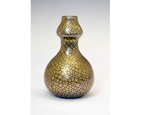 Elton Ware (Clevedon) pottery, vase, ovoid form with bulbous neck, covered in a platinum lustre craquelure glaze on an olive 