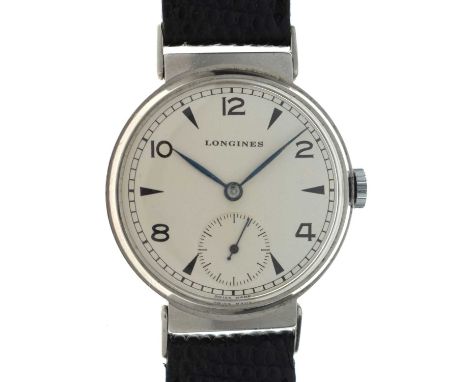 Longines - Vintage gentleman's mid-size stainless steel cased wristwatch, the white dial with black Arabic and triangular hou