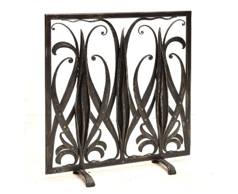 James Horrobin (b.1946) for Doverhay Forge Studios, Somerset - Contemporary wrought iron fire screen, worked with stylised li