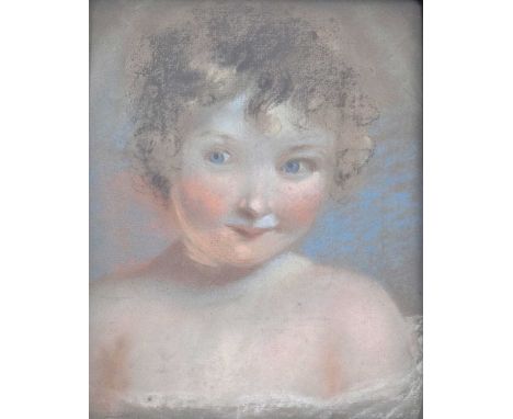 Manner of Joshua Reynolds - Early 19th century pastel and chalk on paper - Portrait of a young girl, 30cm x 37cm, framed unde