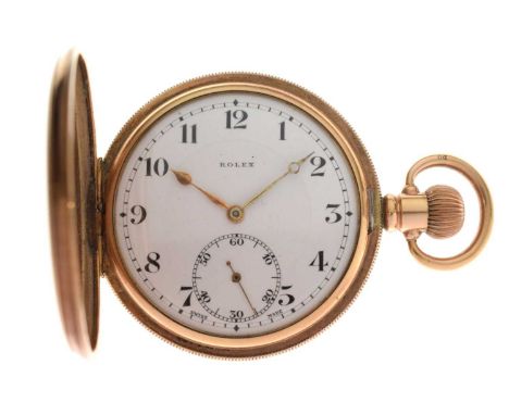 Rolex - Early 20th century gentleman's gold-plated full hunter pocket watch, the white enamel Arabic dial with seconds subsid