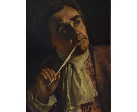 John Anster Fitzgerald (1832-1906) - Oil on board - Portrait of a gentleman with a quill, signed indistinctly upper left, 52.