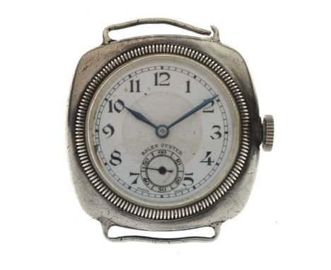 Rolex - Gentleman's 1920s Oyster silver cased watch, the white enamel dial with painted Arabic hour markers, seconds subsidia
