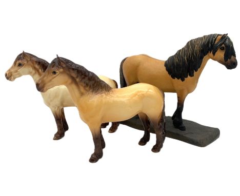 BESWICK: Two Beswick pottery ‘Highland’ ponies, together with an equestrian model of a Highland pony by Elizabeth Henderson, 