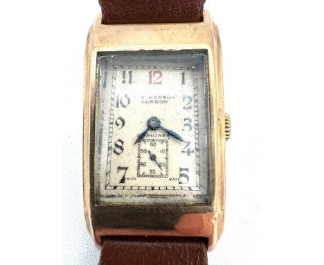 A Longines gold cased tank style watch, circa 1935  movement and case numbered 5408952, dial inscribed J W Benson London, cas