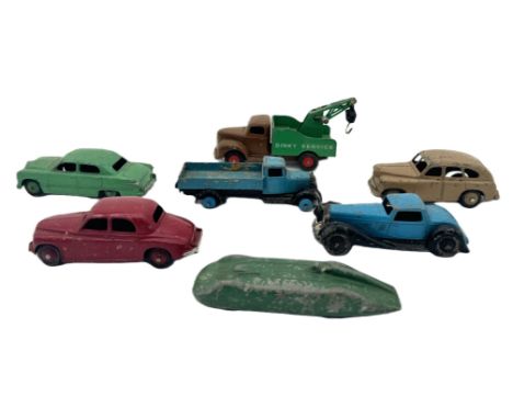 A collection of vintage toy cars, including a Schuco Magico-Auto 2008 made in US -Zone Germany;   also a Dinky Observation co