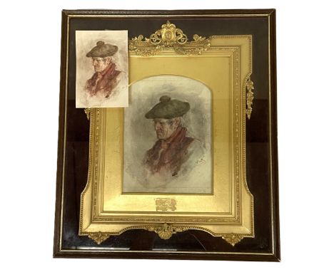 HENRY WRIGHT KERR, R.S.A, Scottish (1857-1936), Portrait of a Highland Gentleman,  bust length, wearing a bonnet, watercolour