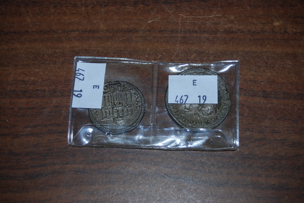 TWO ROMAN STYLE COINS CAESAR STAMPED WRL