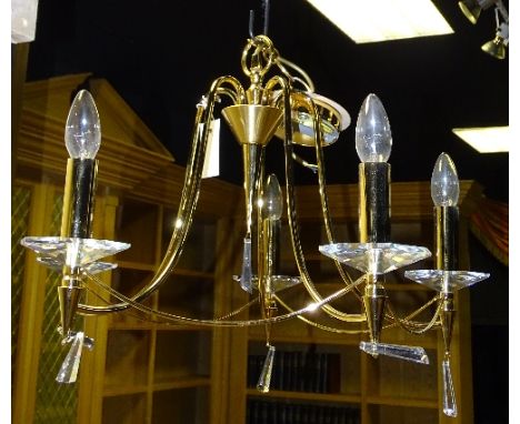 A modern brass effect five branch ceiling light, 38cm high (matches lot 165)