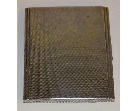 A silver cigarette case, hallmarks for Birmingham 1932 HB & S, with engine turned exterior and stepped Art Deco edges, 10 x 8