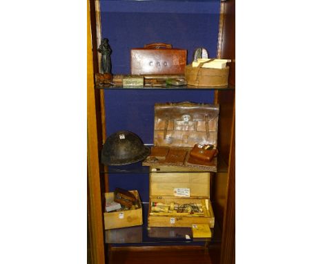 A mixed lot of collectables, to include military helmet, vintage cut throat razors, shaving set, boxed croquet set by Tafel, 