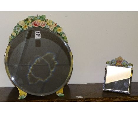 Two vintage barbola framed mirrors, raised on easel supports, 17cm & 36cm high (2)