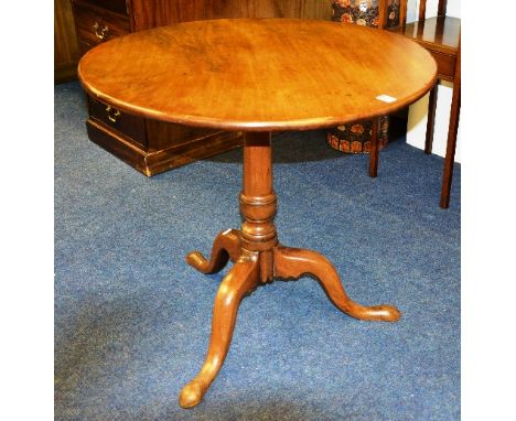 A 19th century mahogany tripod table, the circular top raised on turned column and tripod supports, 70cm high x 66cm wide