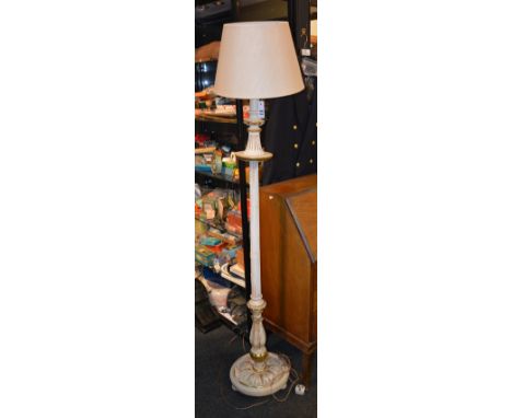 A painted floor lamp, raised on circular base, with shade, 173cm high