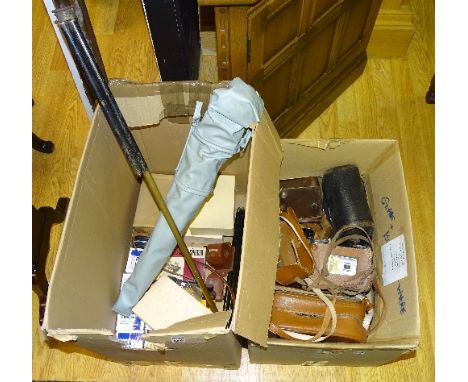 Two boxes of vintage cameras and accessories, to include Kodak Brownie, Cine Camera etc (a lot)