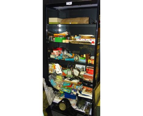 A large quantity of sundries, to include mantel clocks, 1950's glass ceiling light, commemorative tins, wall mirror etc (a lo