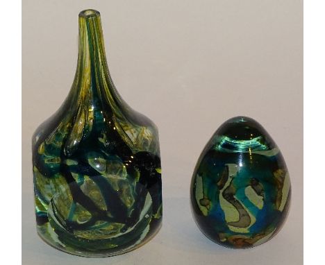 A Medina glass vase, signed and dated 1975 to underside, 20cm high, also with a similar paperweight, Royal Worcester tablewar