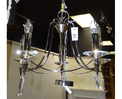 A modern chrome effect five branch ceiling light, 38cm high