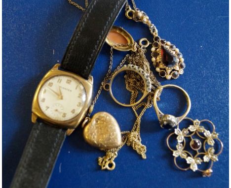 A 9ct gold manual wind wristwatch, together with, a Rotary wristwatch, a sapphire and diamond cluster to an 18ct gold shank, 