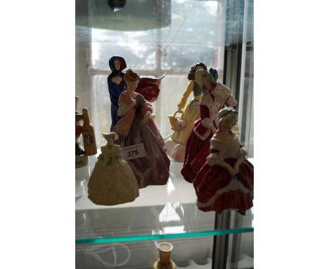 A collection of four Royal Doulton lady figurines, together with a Royal Worcester figure 'First Dance', and a miniature Coal